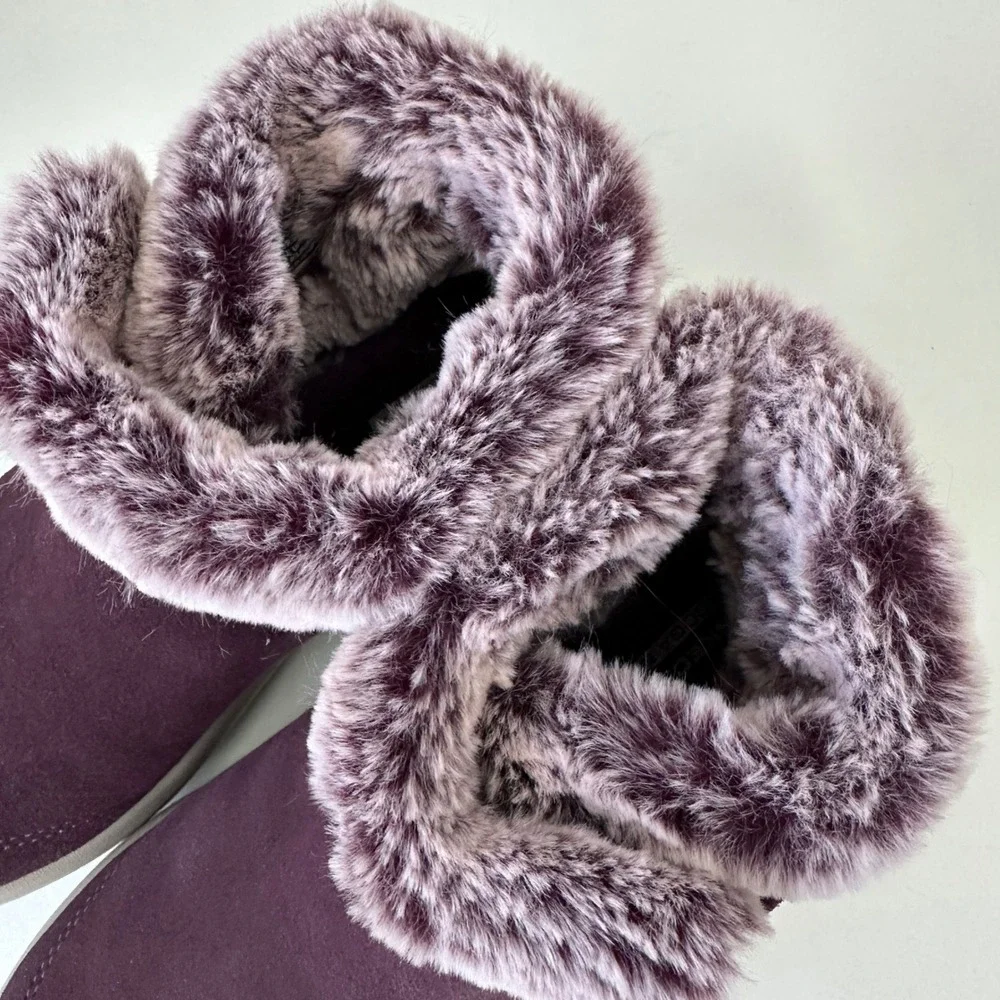 Skechers On The GO City 2 Purple Faux Fur Trim‎ Ankle Boots Women's Size 8.5
